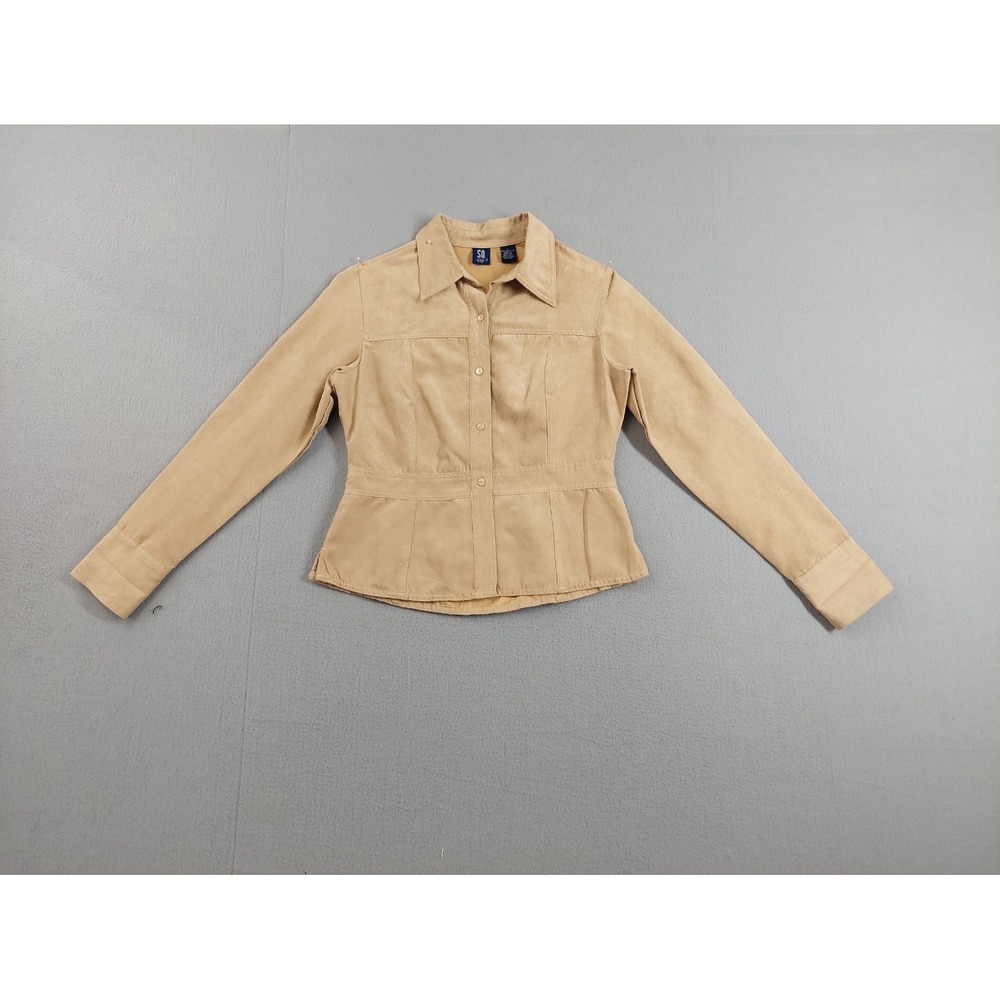 SO‎ Women Jacket L Tan Suede Button Up Long Sleeve Cinched Waist Outdoor Shacket